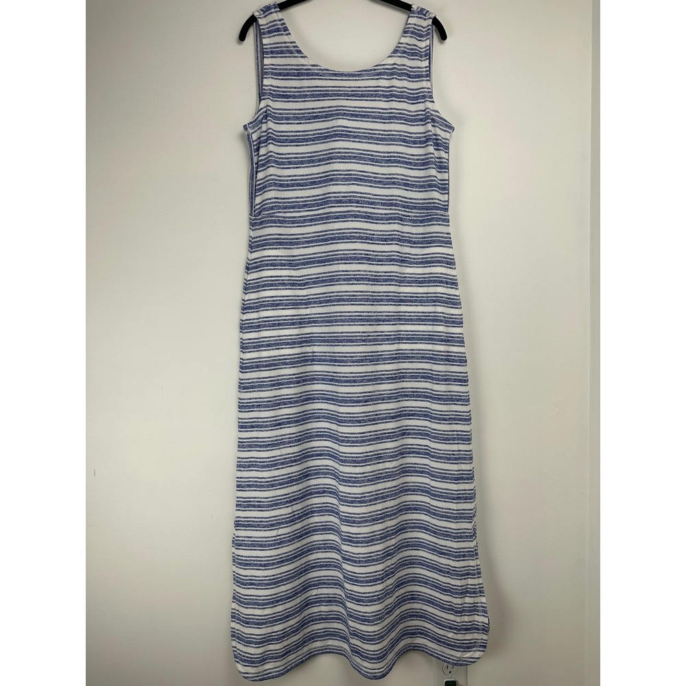 Talbots Blue White Striped Midi Dress Tie Back Keyhole Coastal Nautical Medium